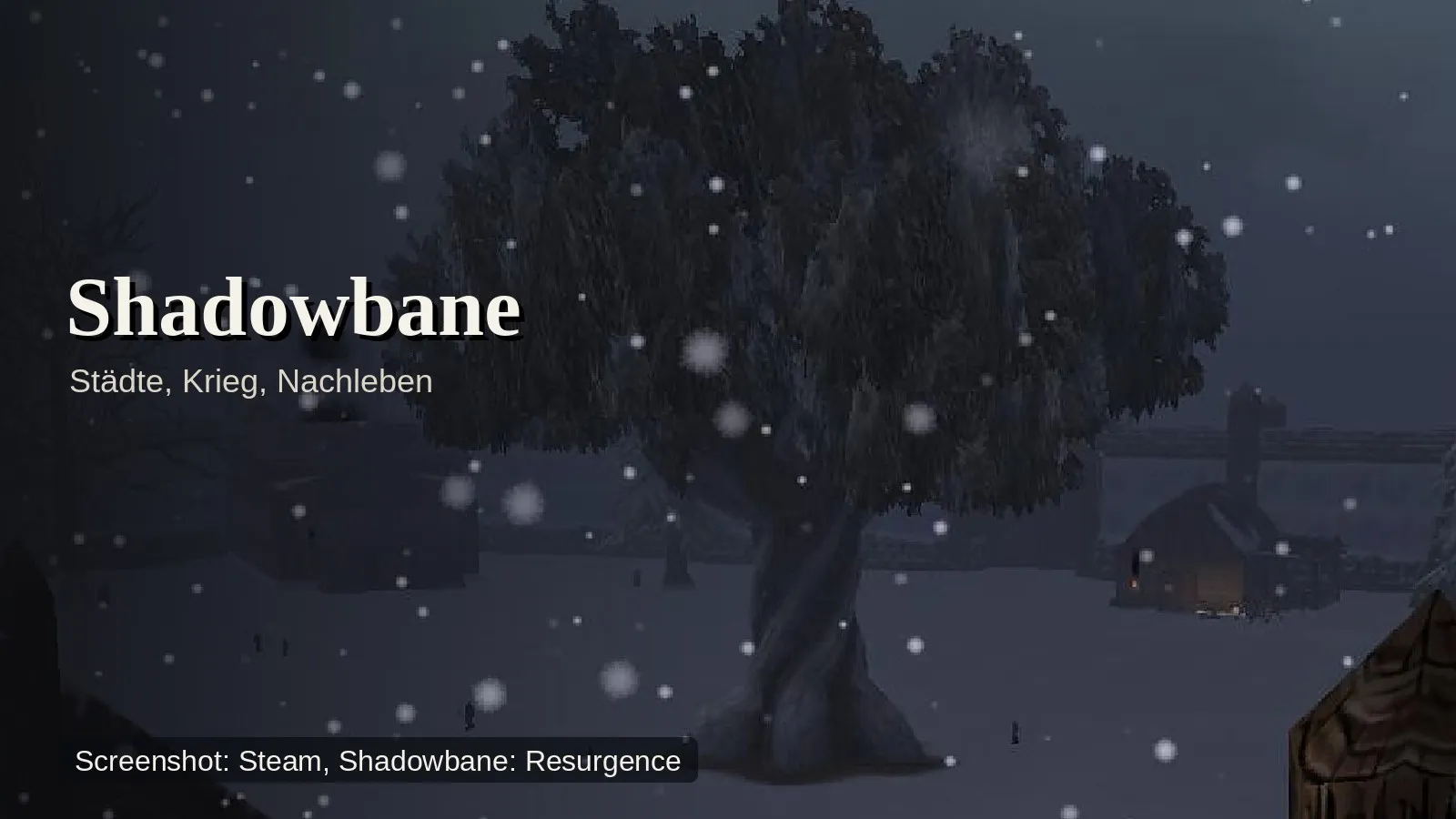 Verschneiter Baum des Lebens in einer Spielerstadt von Shadowbane